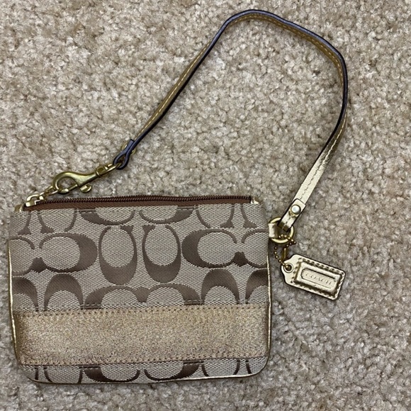 Coach Brown Bronze Canvas Wristlet - Picture 1 of 3
